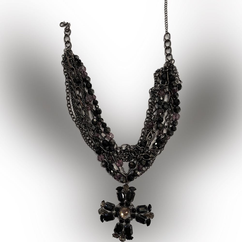 Stunning, dark blue black and purple, multi strand cross neck… - Picture 8 of 17
